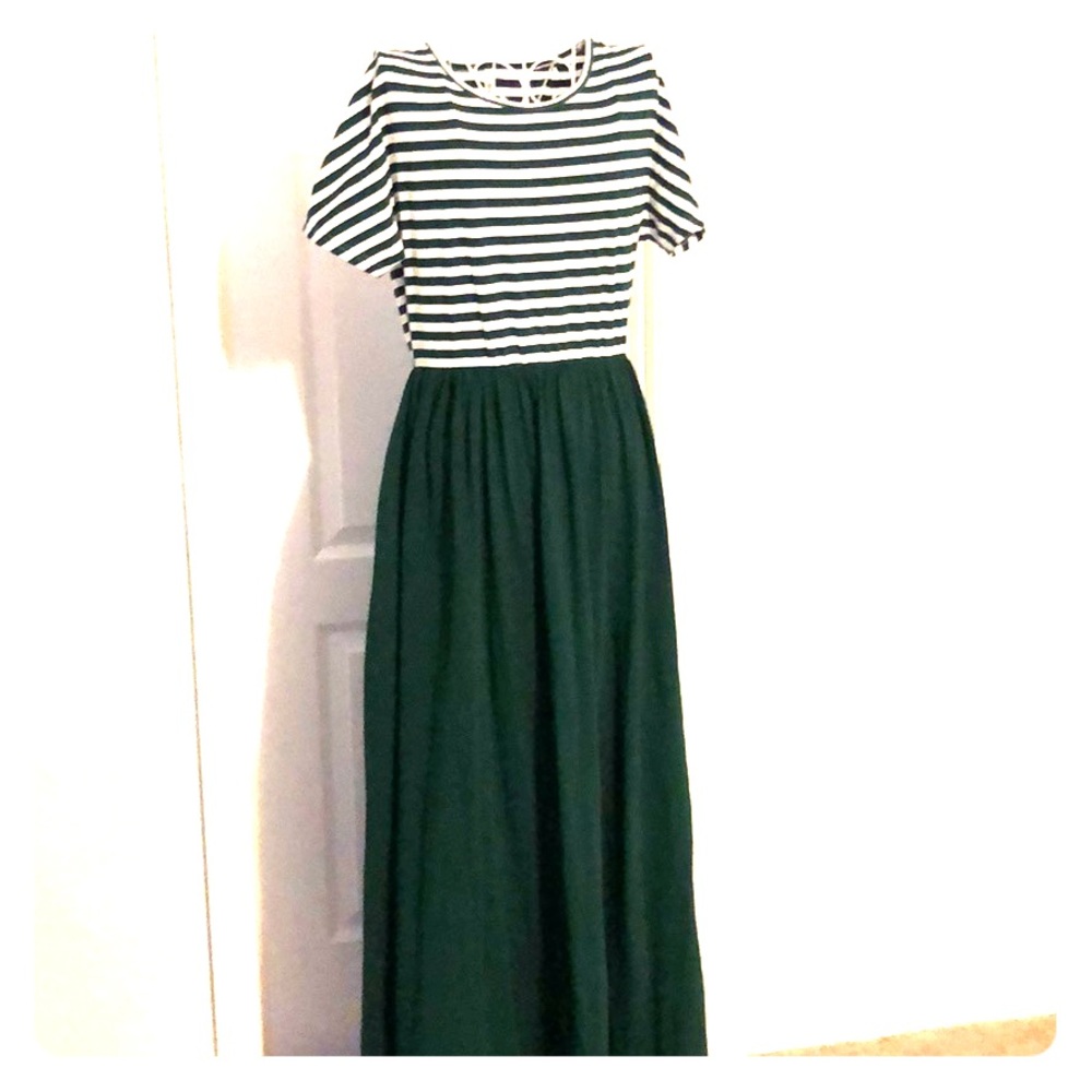 Green and white striped maxi